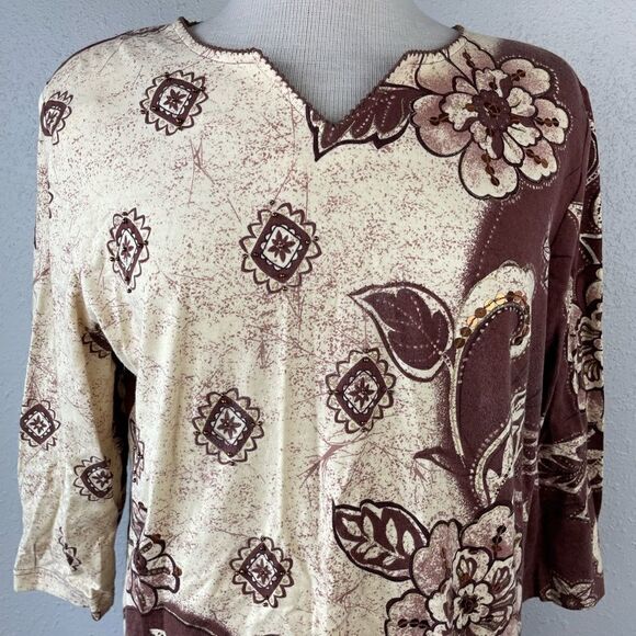 Alfred Dunner Three Quarter Sleeve Sequined Top Size S EUC - Picture 2 of 7
